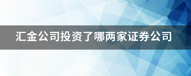 汇金公司投资了哪两家证券公司