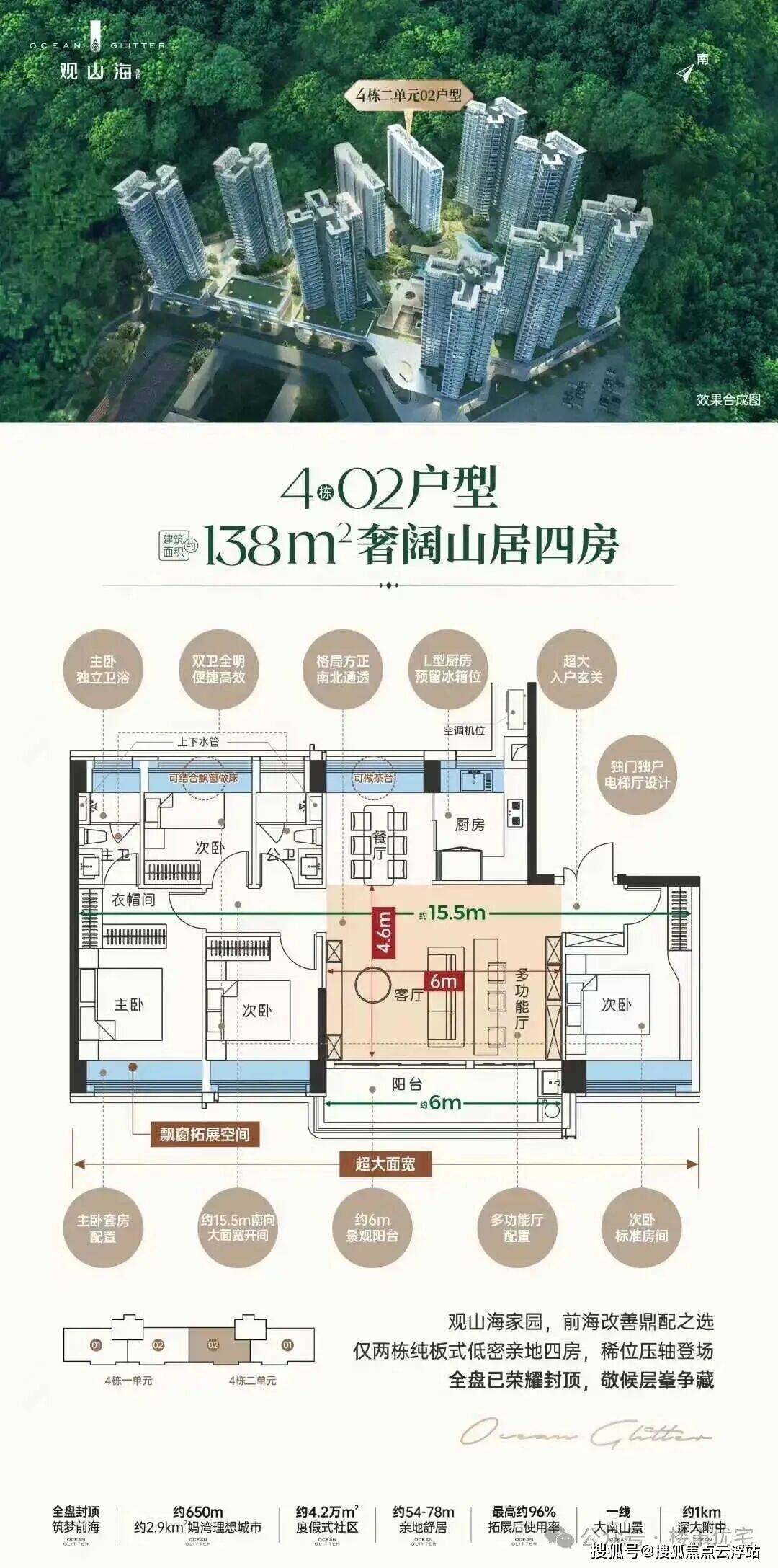 深圳南山【观山海家园】楼王加推01户型，纯板楼南北通，一梯一户，改善首选、售楼处电话！