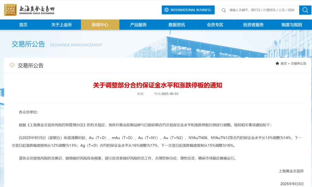 上海黄金交易所通知：调整！